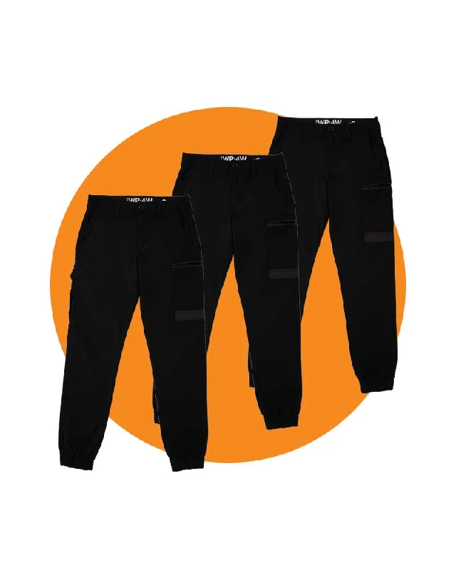 Weekend Specials to Indulge In Tradies WP-4W Womens Stretch Cuffed Work Pants Value Pack - Black