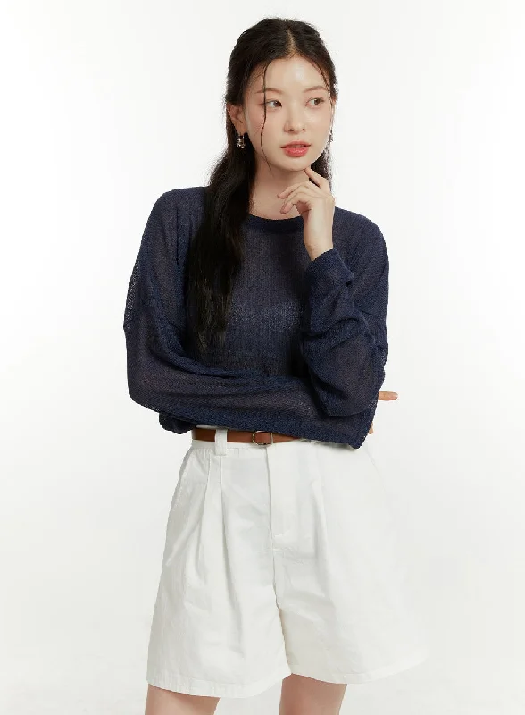 Special Buy Solid Sheer Long Sleeve Top OU419