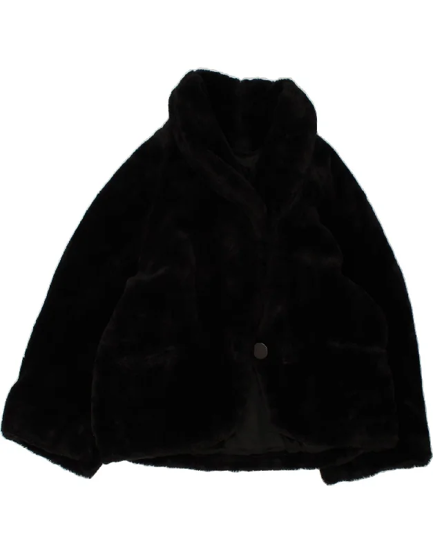 Early Access VINTAGE Womens Faux Fur Overcoat UK 16 Large Black