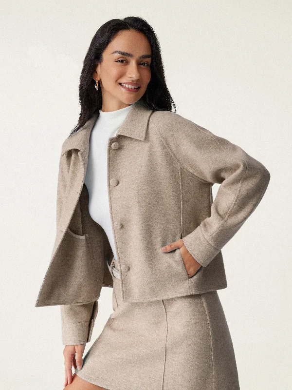 Weekend Discounts to Celebrate Point Collar Button Down Cropped Jacket