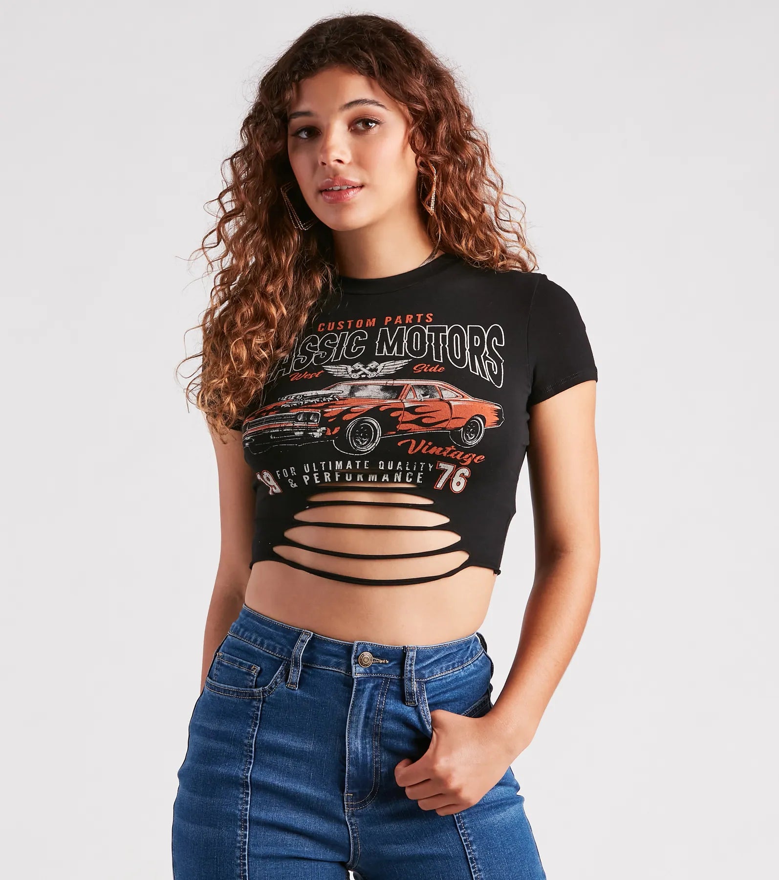 Unbeatable Deal Start Your Engines Slash Graphic Crop Tee