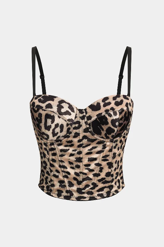 Weekend Savings Delight Leopard Print Backless Bustier Slip Cami Top