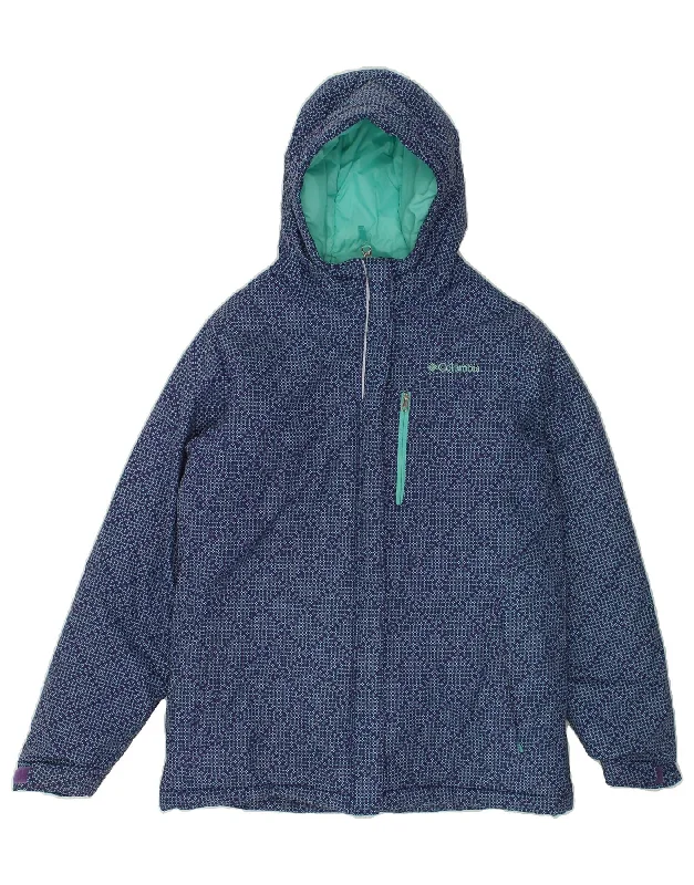 Major Deal COLUMBIA Womens Hooded Rain Jacket UK 14/16 Large Navy Blue Geometric