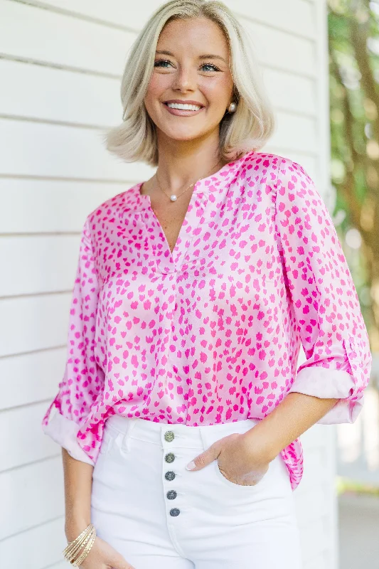 Today Only As Soon As Possible Hot Pink Spotted Blouse