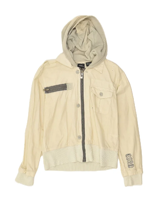 Can't Beat G-STAR Womens Graphic Hooded Bomber Jacket UK 14 Large Beige Linen