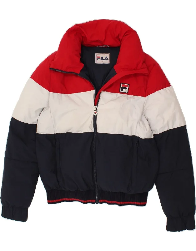 Stock Up FILA Womens Padded Jacket UK 14 Large Multicoloured Colourblock Polyester