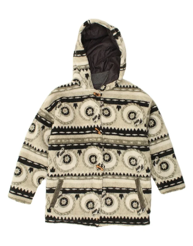 Savings Event VINTAGE Womens Hooded Fleece Duffle Jacket UK 16 Large Grey Animal Print