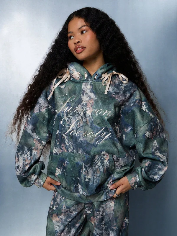 New Deal SUMWON WOMEN Camo All Over Print Graphic Hoodie With Bows