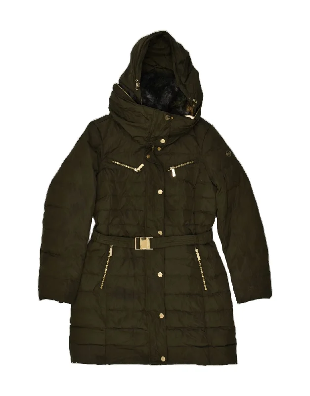 Weekend Specials You Can't Miss MICHAEL KORS Womens Hooded Padded Coat UK 14 Medium Khaki Polyester