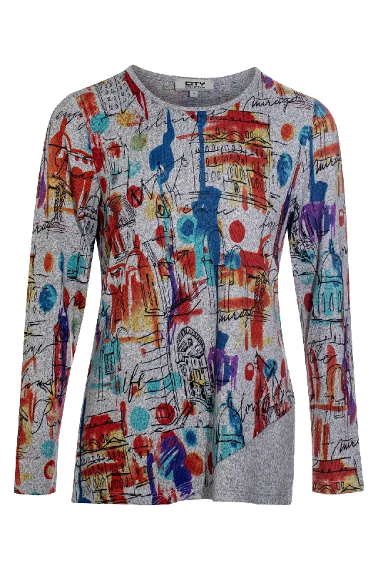 Year-End Deals Printed Warm Touch Top | Multicolour City | 7904ZZ