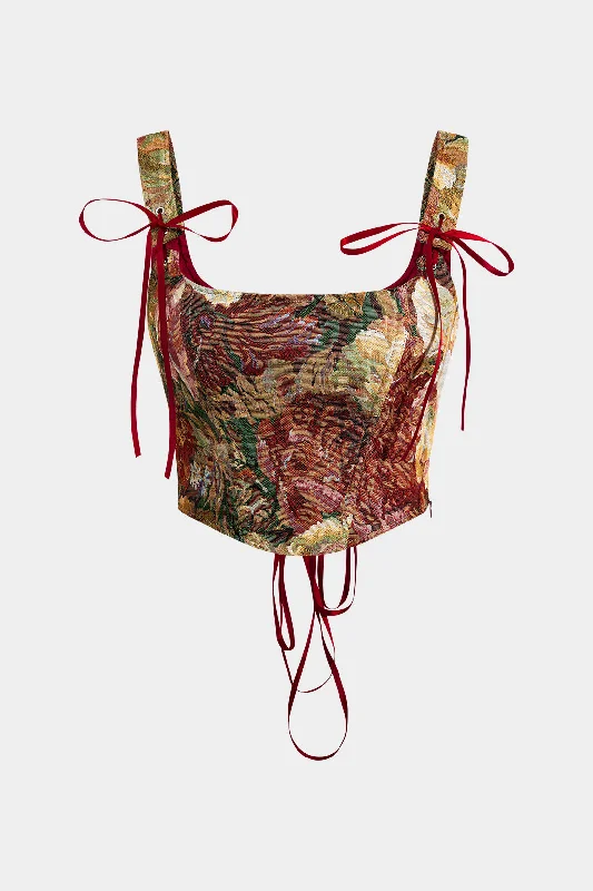 Weekend Discounts to Delight Jacquard Bow Embroidery Tie Back Cami Top