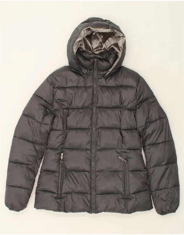 Shop Now ELLESSE Womens Hooded Padded Jacket UK 16 Large Grey Polyester