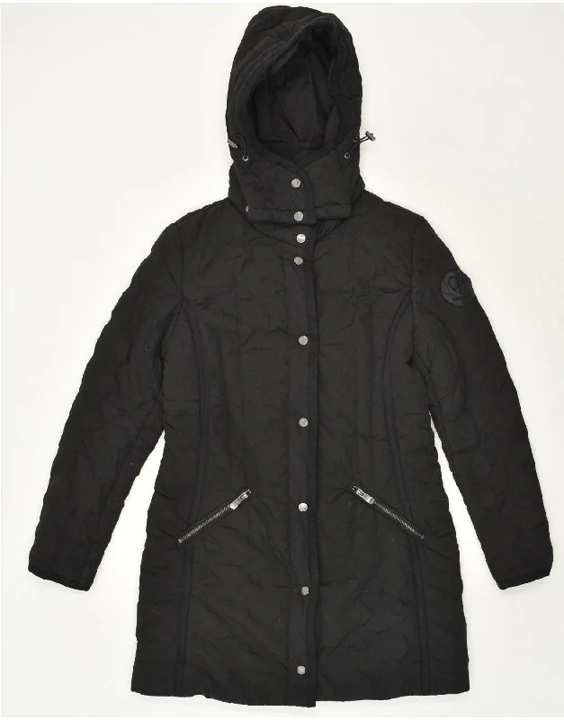 Overstock Clearance DESIGUAL Womens Hooded Padded Coat EU 40 Medium Black Polyester