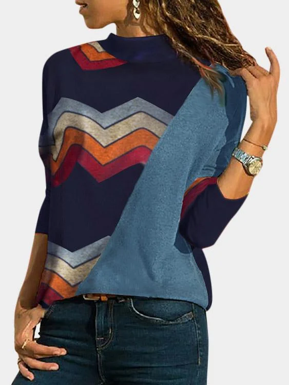 Weekend Offers That Shine Custom High Neck Stripe Long Sleeve Blue T-Shirts