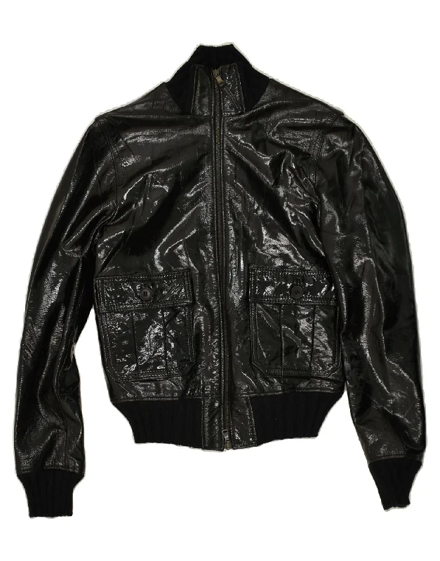Weekend Deals That Spark DANIELE ALESSANDRINI Womens Bomber Jacket IT 42 Medium Black Leather