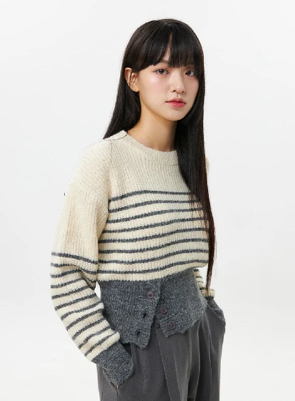 Shop the Weekend Away Stripe Buttoned Sweater OS306