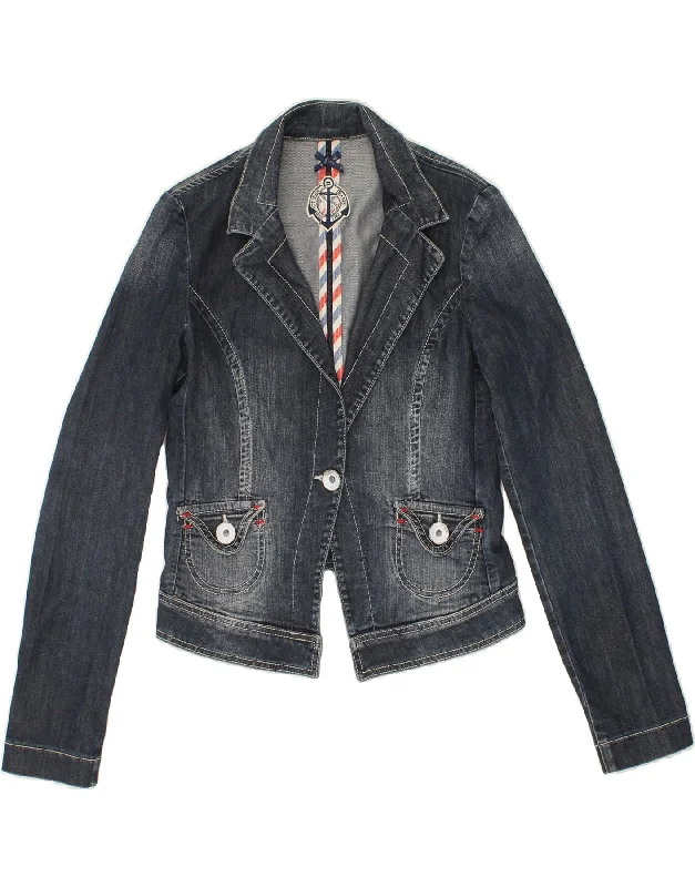 Weekend Offers That Shine GUESS Womens Crop 1 Button Denim Blazer Jacket UK 12 Medium Blue Cotton