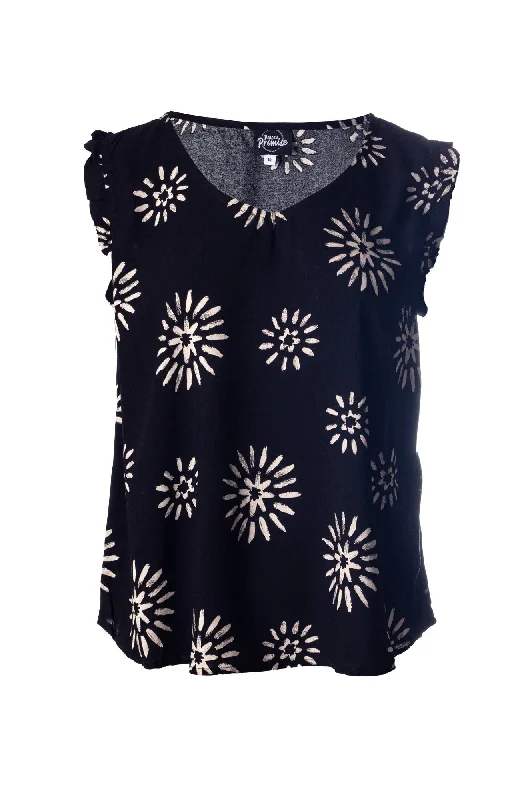 Daily Special Printed Viscose Tank | Black Natural Stars | 7332A1