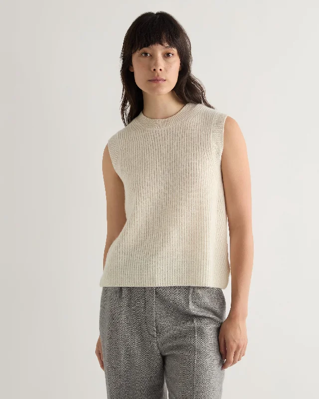 Weekend Discounts You Deserve Women's Rib Round Neck Cashmere Tank Top New Ivory White