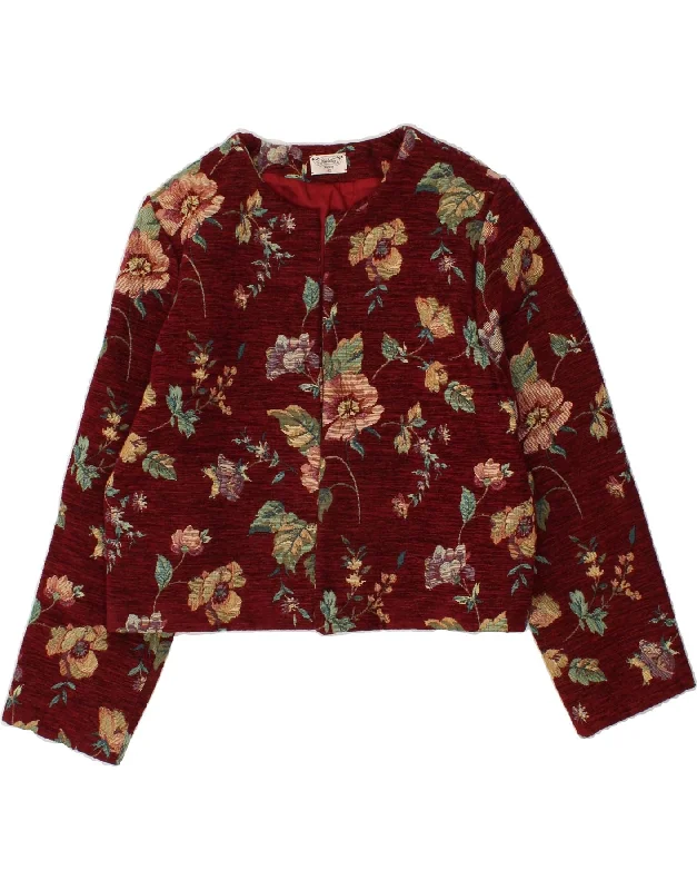 Huge Savings VINTAGE Womens Crop Blazer Jacket IT 42 Medium Maroon Floral Polyester
