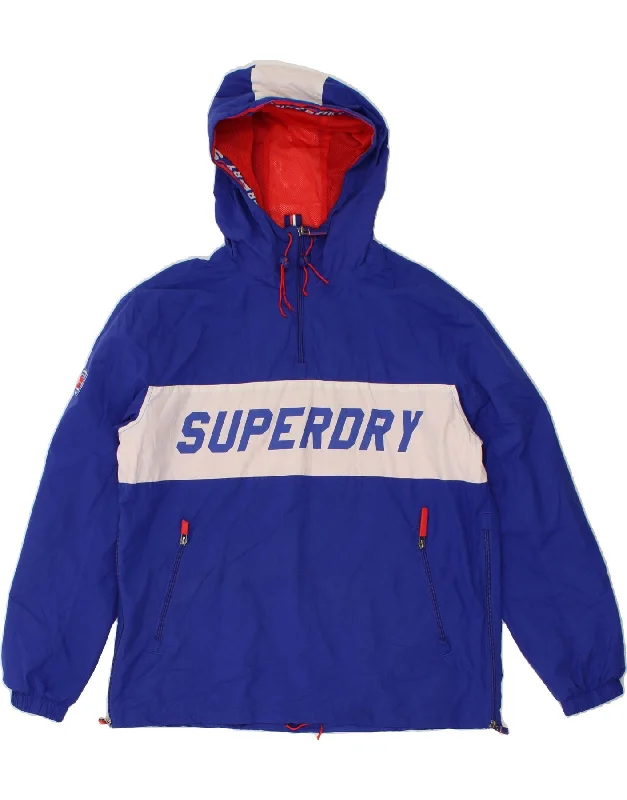 Closeout Deal SUPERDRY Womens Hooded Pullover Windbreaker Jacket Medium Blue Polyester