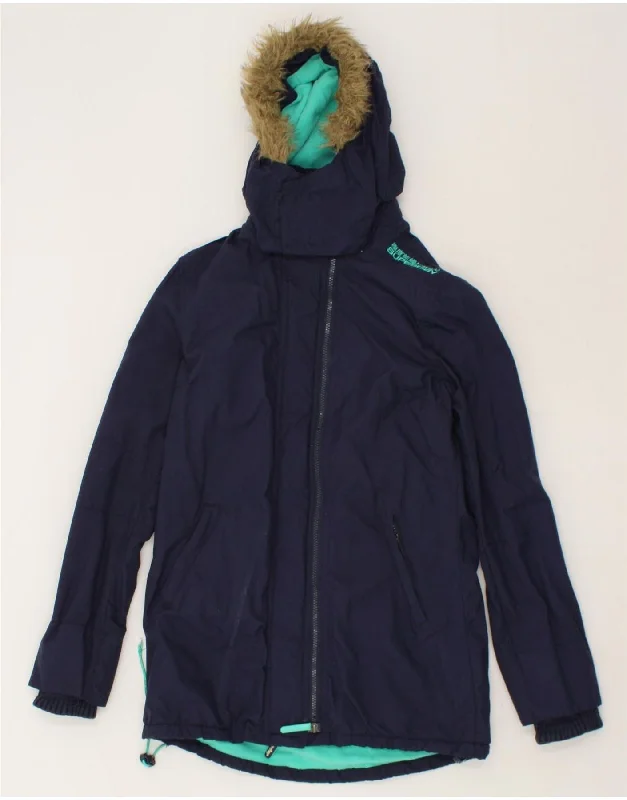 Hurry In SUPERDRY Womens Hooded Parka Jacket UK 10 Small Navy Blue