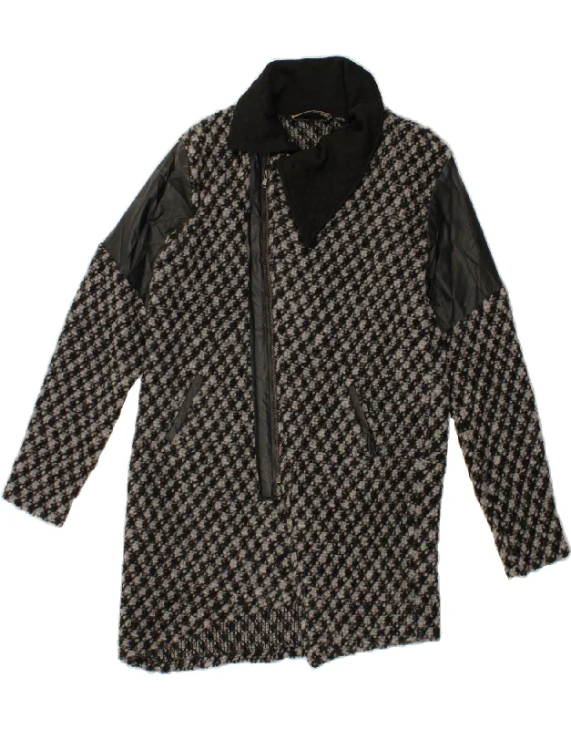 Today Only VINTAGE Womens Knit Overcoat UK 16 Large Grey Colourblock Wool